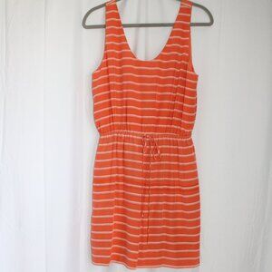 Joie 100% Silk Chariot Orange White Striped Dress Cinched Waist Sleeveless M